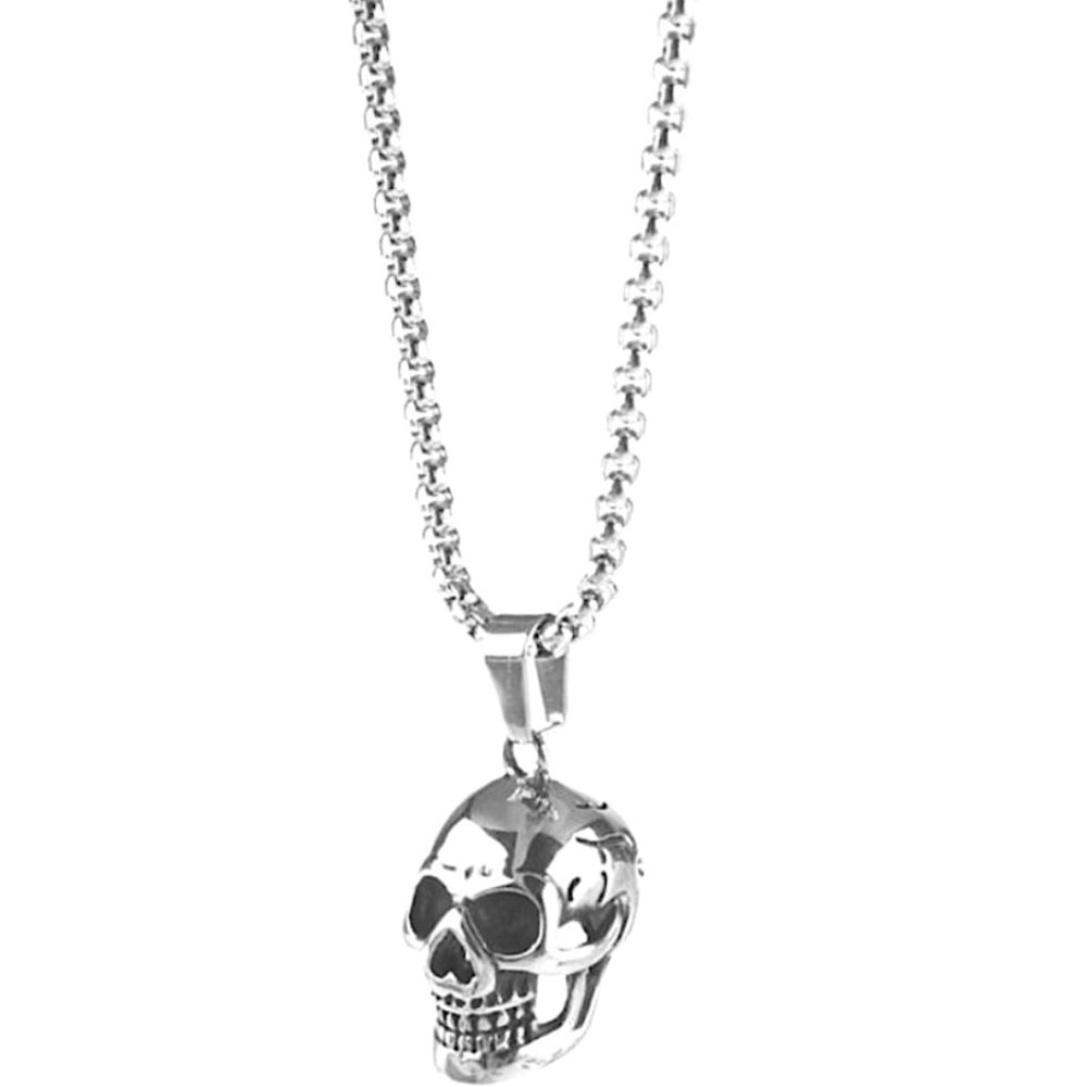 Silver Skull Pendant Necklace Steampunk Goth Biker Punk Jewelry NWT - Picture 9 of 9